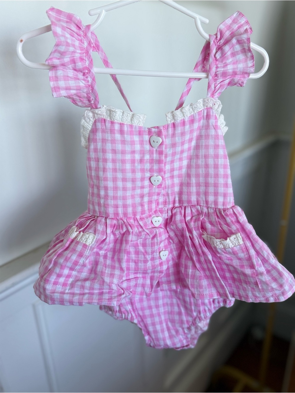 Arabella & Rose Adorable Pink Gingham Ruffle Baby Romper